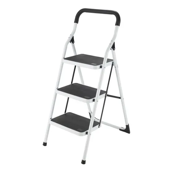Escalera De Acero Tijera Blanco Con 3 Escalones Marca Benkel