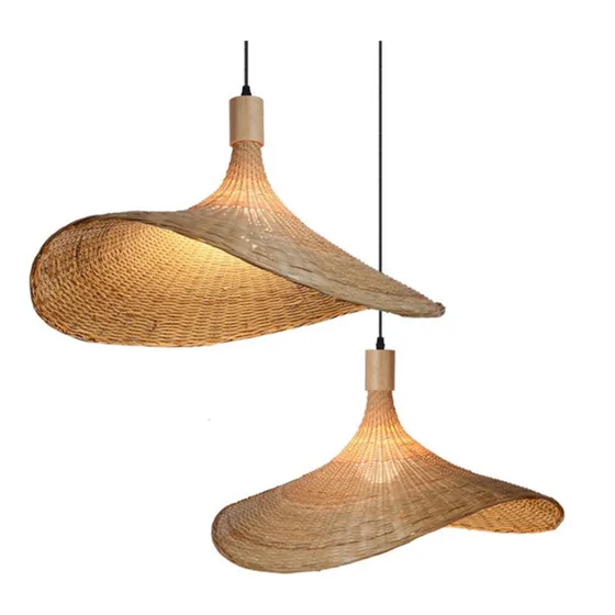 Lámpara De Techo Colgante Bambo Rattan Natural Moderna 30cm