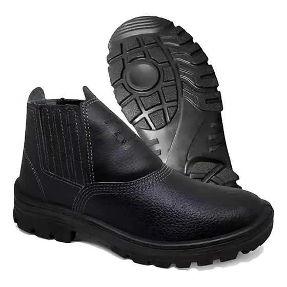 Bota Botina De Segurança Bico Pvc C/ Elástico Couro Pedreiro