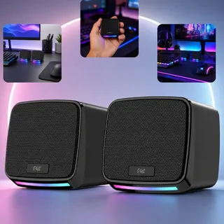 Caixa Caixinha De Som 10w Led Rgb Para Computador Gamer Notebook Pc Projetor Potente Subwoofer Alta Qualidade Usb P2 Cor Preto Digital Informática