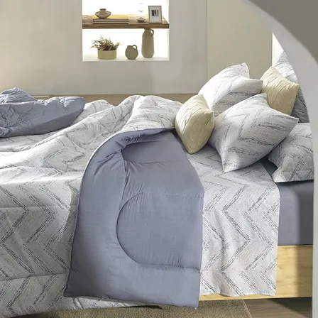 Jogo De Cama King 100% Algodão Fred 4 Peças Cinza Karsten Geométrico