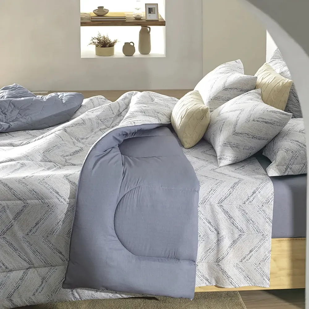 Jogo De Cama King 100% Algodão Fred 4 Peças Cinza Karsten