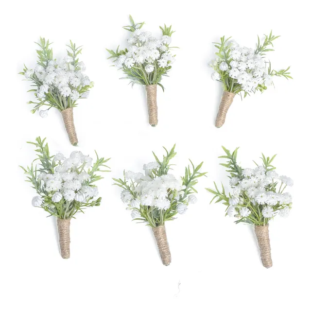 Boutonnier Blanco Natural Para Boda Hombr Juego 6 Novio Casa