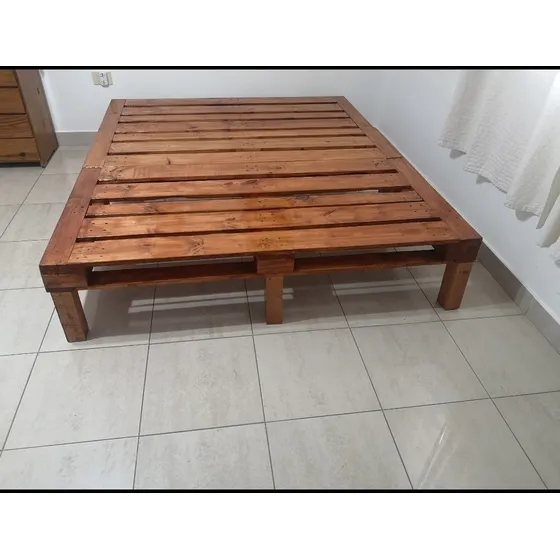 Cama Queen De Pallets 1.60/1.90/2.00 En 2 Módulos, Barnizada
