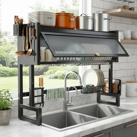 Escorredor De Louça Cozinha Pratos Organizador De Pia 65cm Preto