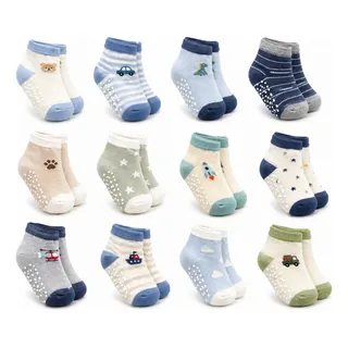 Kit 12 Pares Meias Bebê Menina E Menino Antiderrapante Variadas Menino Bebe Antiderrapante Logo 6 A 12 Meses