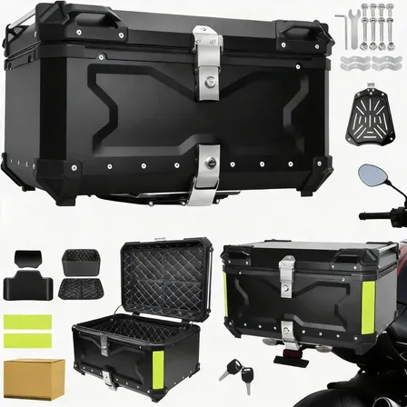 Baú Bauleto 65 Litros Aluminio Base Universal Todas As Motos Preto
