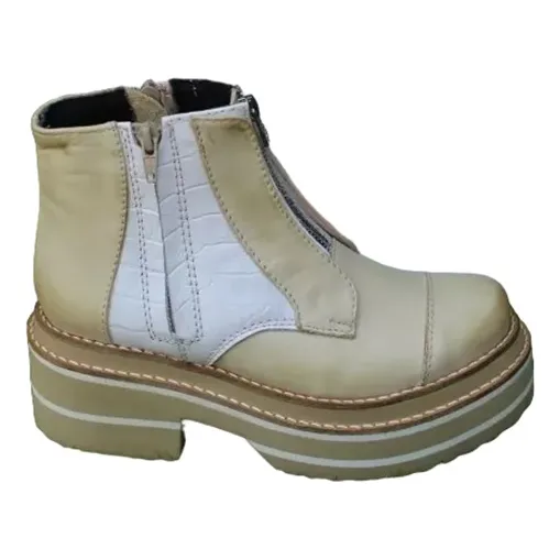 Botas Con Cierre Cuero Legitimo Combinado Marilu - Enora.uy