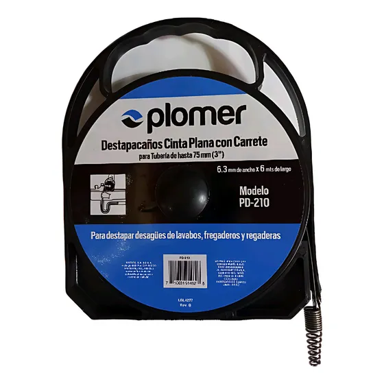Destapa Cañeria Plomer Cinta Plana Carete 6.3mm X 6mt Largo