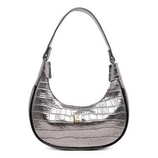 Bolsa Meia Lua Metalizada Croco Feminina Tote Sofisticada Acambamento Dos Ferragens Ouro Cor Cinza Correia De Ombro Cinza Desenho Do Tecido Lisa Bolsa Meia Lua Metalizada Croco Feminina Tote Sofisticada Acambamento Dos Ferragens Ouro Cor Cinza Correia De Ombro Cinza Desenho Do Tecido Lisa