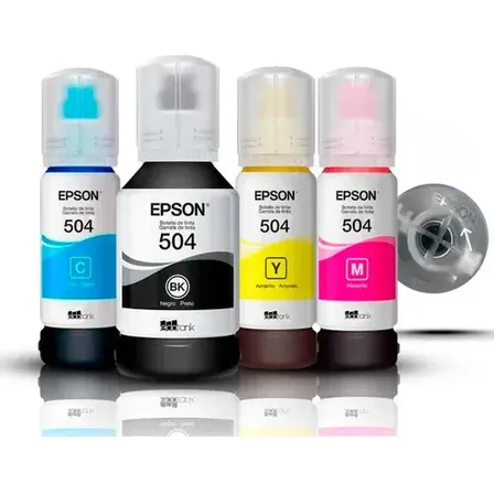 Kit 4 Tintas T504 Original L4150 L4160 L4260 L6270 L14150 Ciano, Magenta, Preto, Amarelo