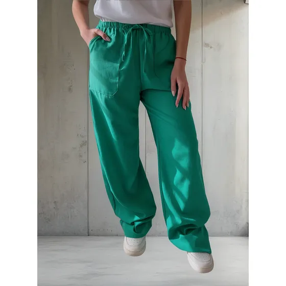 Pantalon Mujer Lino Con Elastico Palazzo Liso
