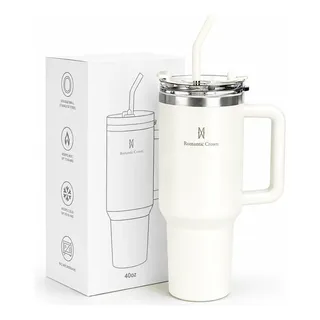 Copo Térmico Gigante 1,2l Inox Com Tampa Inox Canudo Escova Creme Ma