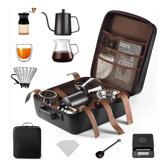 Kit De Cafetera Manual 9 Piezas Portatil Para Camping Viajes