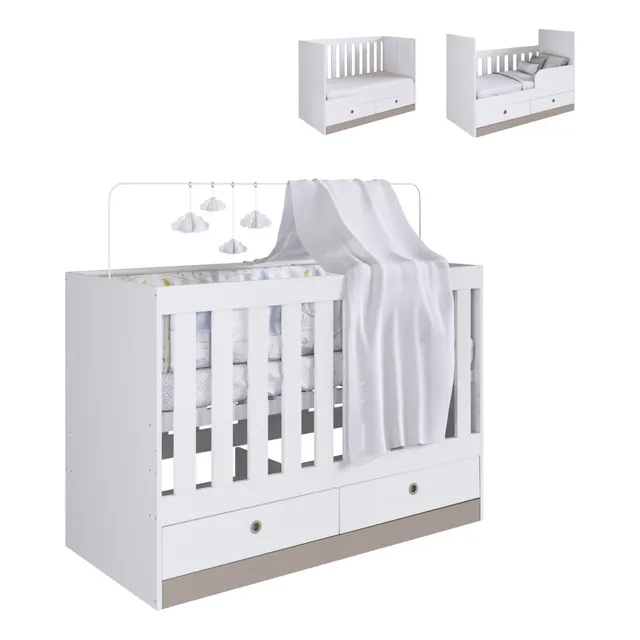 Cuna Corral Nordica 3 En 1 Cama Entrenadora Para Bebe Armable de Madera Blanco Bamby