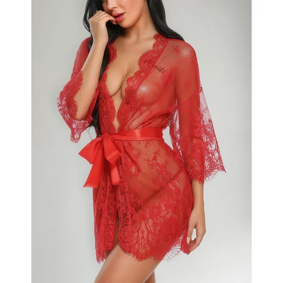 Ropa Para Dormir Perspectiva Atractivas Encaje Bata Kimono