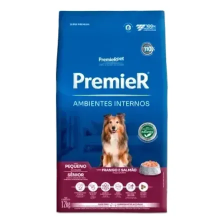 Ração Seca Premier Ambientes Internos Cão Senior Pequena Frango Salmão 12kg