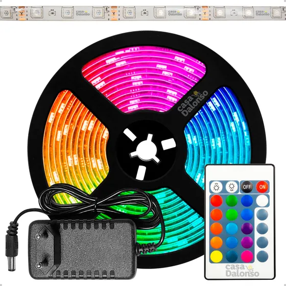 Fita Led 5050 Rgb Colorida 5mt 16 Cores + Fonte + Controle Tensão De Operação 12v 127/220v Cor RGB Casa Dalonso