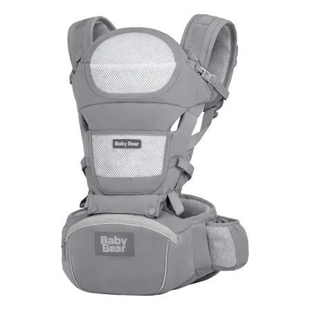 Bolsa Canguru Ergonômico Bebê Mãe Premium 12 Posições 4 Em 1 Baby Bear Cor Cinza