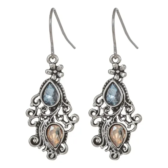 Brincos Retrô Em Forma De Pêssego Com Padrão De Gotículas De Antique Silver