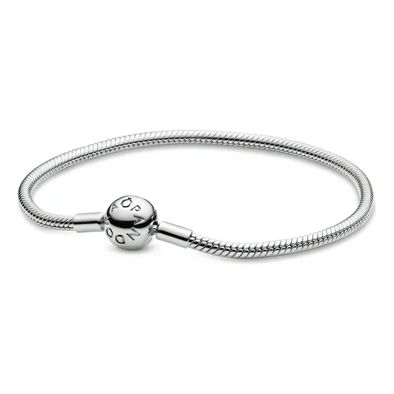 Brazalete Pandora Cadena De Serpiente Con Cierre Redondo Color Plata Talla 18 Cm