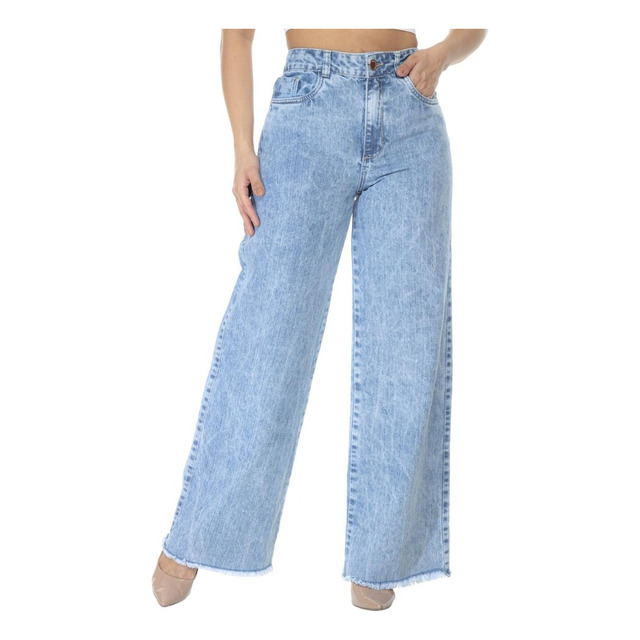 Calça Wide Leg Jeans Feminina Cintura Alta Levanta Bumbum Calça Wide Leg Jeans Feminina Cintura Alta Levanta Bumbum