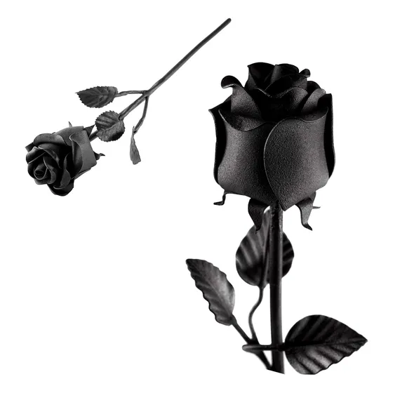 Rosa Hierro Forjado Mano 100% Flor Negro Mate Sorpresa Para