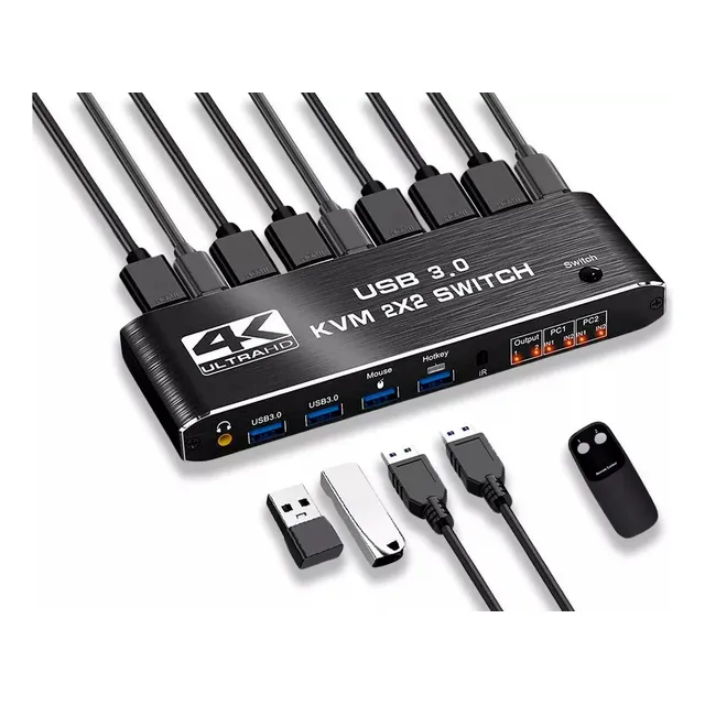 Switcher Hdmi Kvm Com Chaveamento 2x2 4k 60hz Dual Monitor