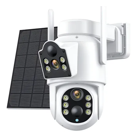 Solar Cámara De Segurida Wifi Exterior Aov Hamrolte Doble Lente 4k 8mp Grabación Continua 24/7,visión Nocturna,audio Bidireccional, Con Alexa Blanco