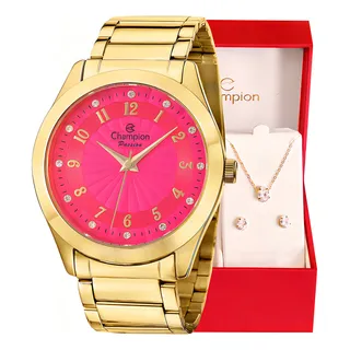 RelĂłgio Champion Feminino Dourado Rosa + Colar E Brincos RelĂłgio Champion Feminino Dourado Rosa + Colar E Brincos