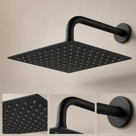 Chuveiro Gas 20cm Ducha Quadrada Preta Parede Banheiro Casa Preto Fosco