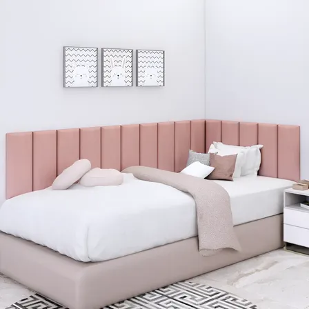 Cabeceira Cama Box Solteiro P/ Montar Em L 15 Módulos 20x45 Rosa