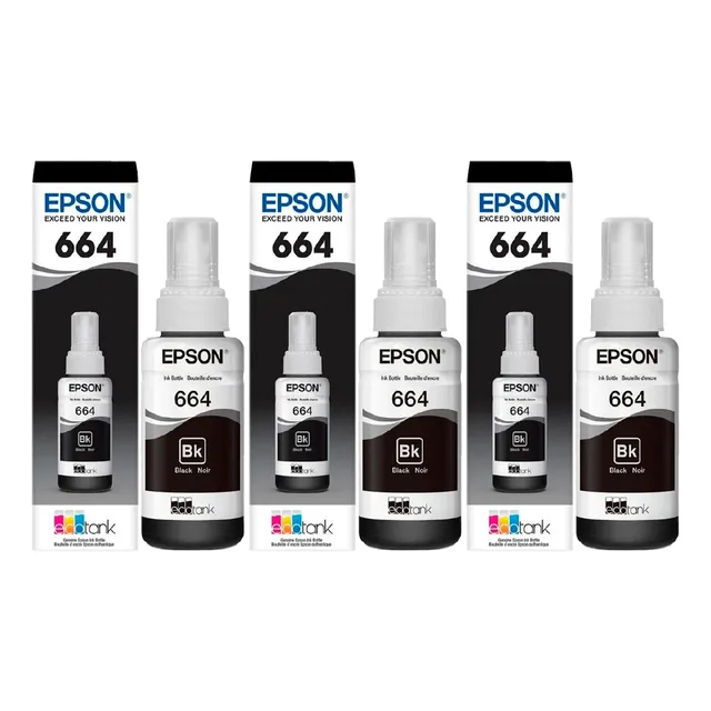 Kit De 3 Tintas Original Epson 664  Color Negro 65ml