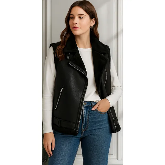 Chaleco Gamulan Corderito Abrigo Mujer Negro Campera Oversiz
