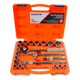 Jogo Soquete Estriado Robust 8 A 32mm 1/2'' Catraca 22 Peças Jogo Soquete Estriado Robust 8 A 32mm 1/2'' Catraca 22 Peças