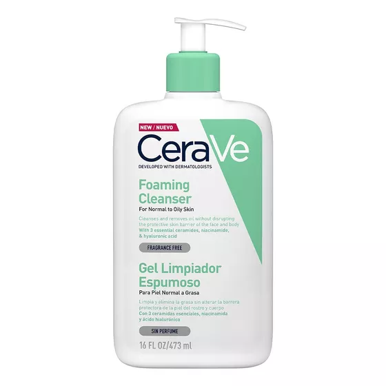 Gel Cerave Limpiador Espumoso Piel Normal A Grasa Sin Perfume De 473 Ml Día Y Noche