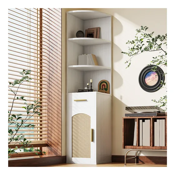 Librero Moderno De Madera 180cm Librero Esquinero Con Cajone