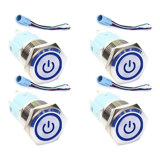4pzs Switch Push Button Led Con Bloqueo On Off Y Harnes 16mm