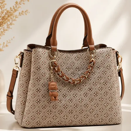 Bolsa Feminina Chenson Mão Transversal Ombro Cristal Luxo Natural Monograma Dourado