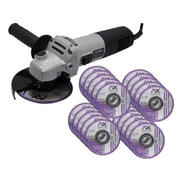Kit Mini Esmeriladora Axtech 4 1/2 850w + 20 Discos De Corte