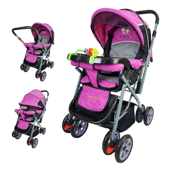 Carriola Reversible Con Charola 3 Posiciones De Reclinado Color Rosa
