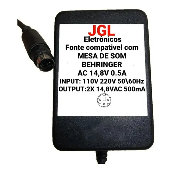 Fonte Behringer 14,8v 500ma Mx 6 Psu6 Xenyx 1002fx 1202fx
