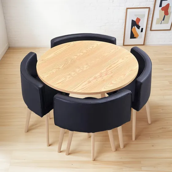 Set De Mesa Comedor Redonda Madera De 1 Mt Con 4 Sillones 
