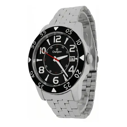 Relógio Champion Masculino Slim Prata, Analógico E Com Pulseira De Aço Inoxidável Prateado Preto