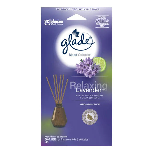 Aromatizante Glade Varitas Mood Collection Relaxing Lavender Frasco con 100 ml y 6 Varitas