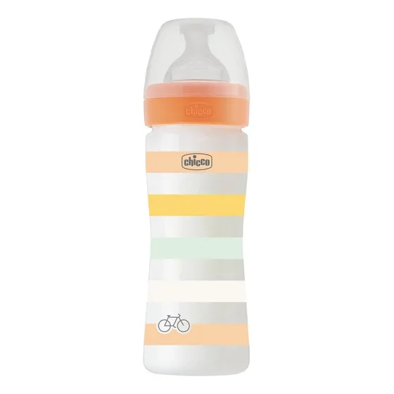 Mamadera Silicona Chicco Wellbeing 250ml 2m+ F.medio Naranja