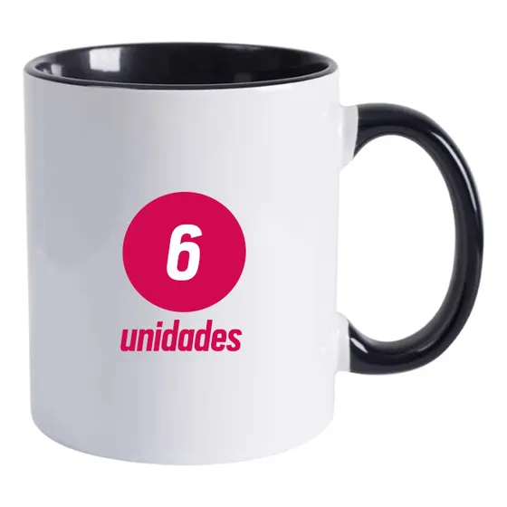 6 Caneca Cerâmica Sublimação Interior Alça Colorido 325 Ml Cor Preto
