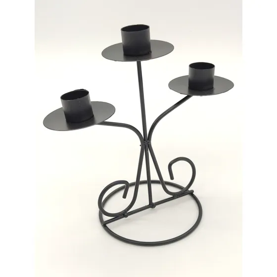 Porta Vela O Candelabro, Triple, Metalica Negra, 3 Brazos