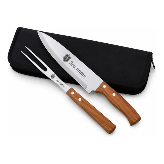 Kit Churrasco Faca Garfo Estojo Personalizado Nome Time Logo