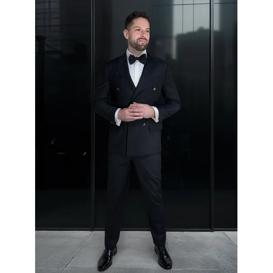 Traje Cruzado Diseño Italiano, Moda 2025. Siro Negro 48